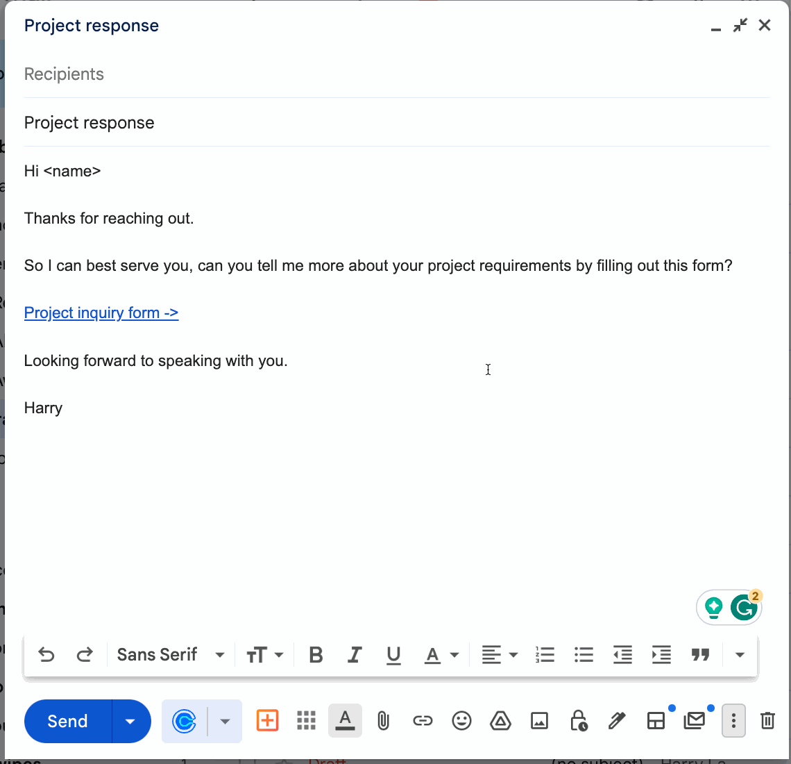 Gmail templates settings
