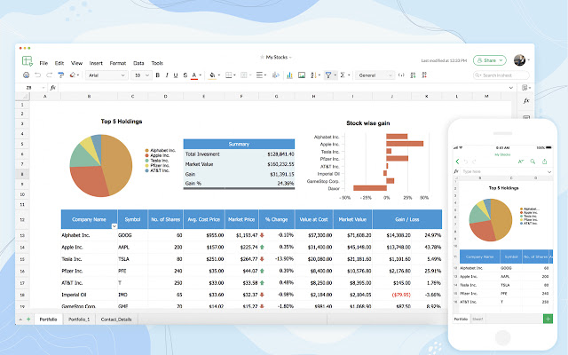 Screenshot of Zoho Sheet