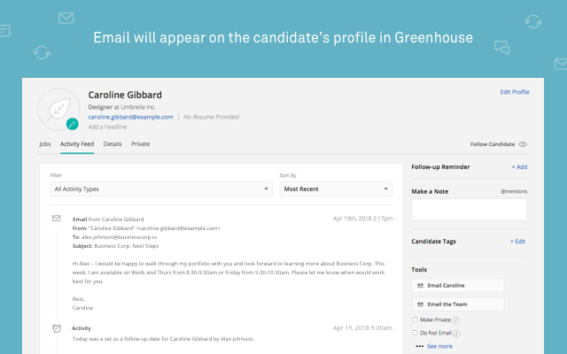 Screenshot of Greenhouse Gmail add-on