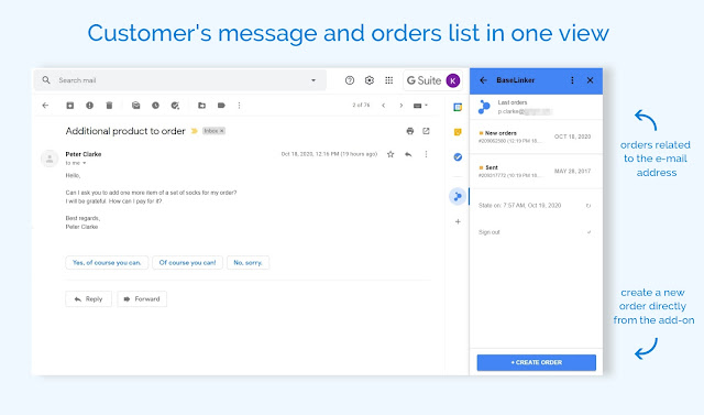 Screenshot of BaseLinker for Gmail