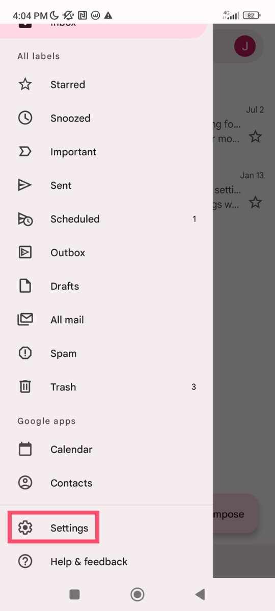 Gmail app settings