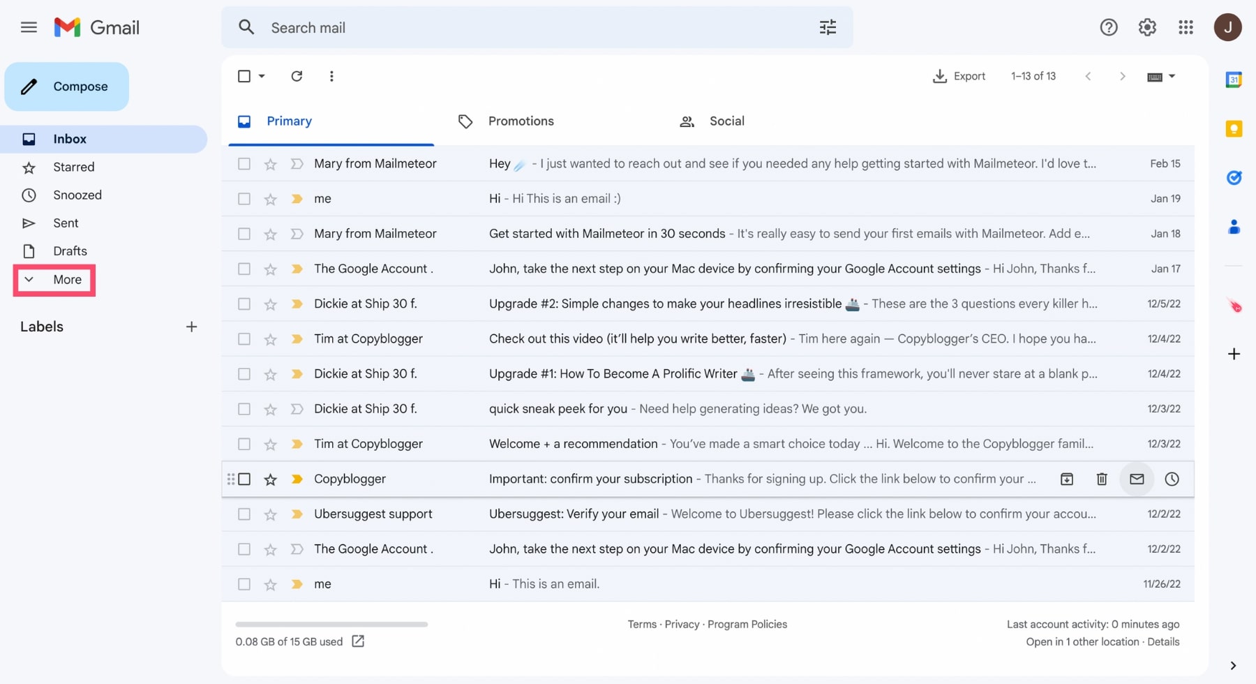 Gmail sidebar