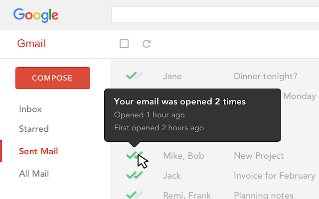 Screenshot of Mailtrack for Gsuite: Email tracking