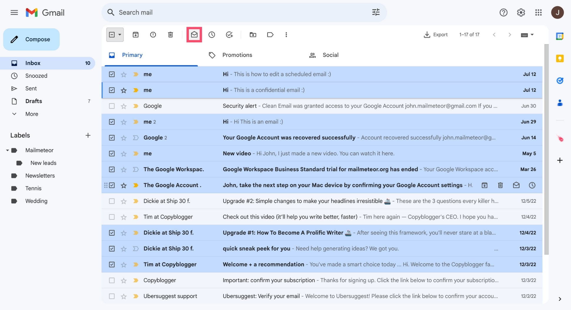 Mark all emails as read in Gmail