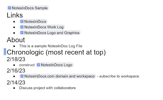 Screenshot of Notes In Docs