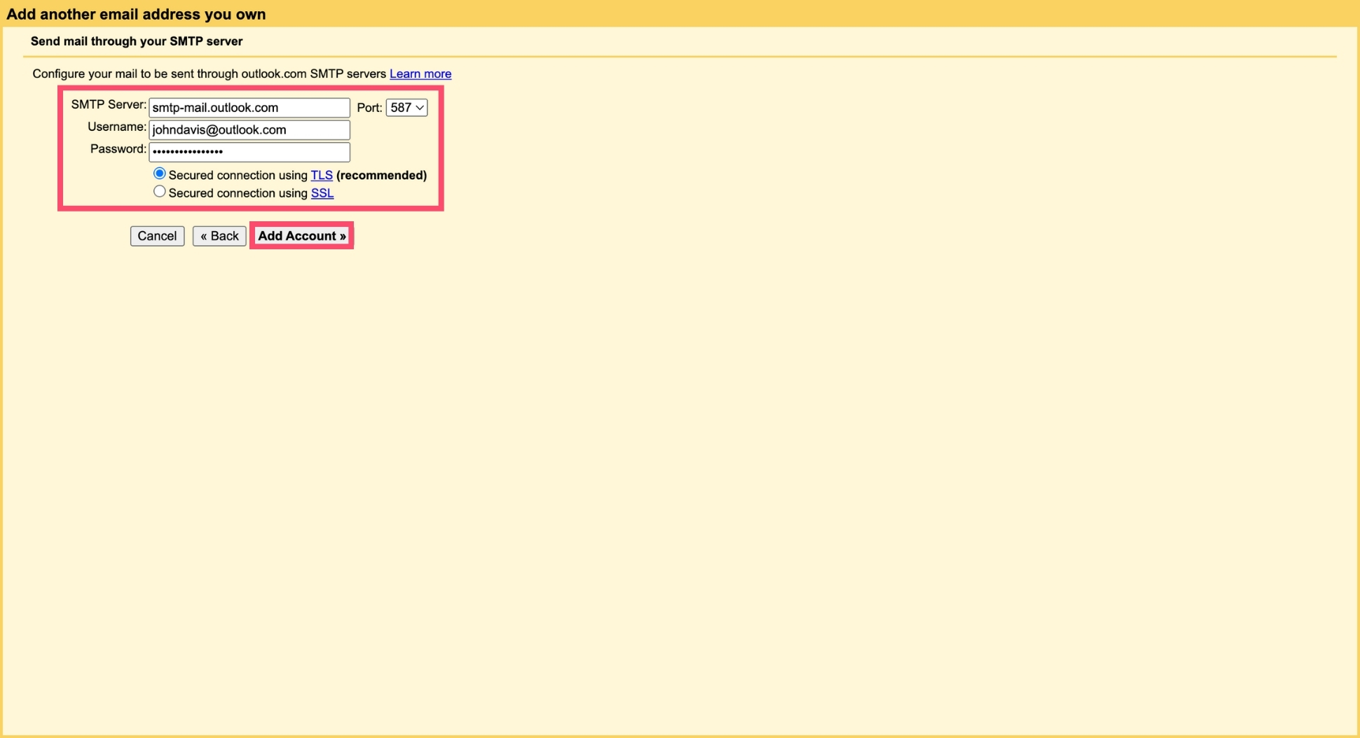 Configure your Outlook SMTP settings