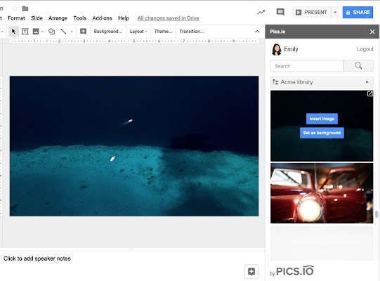 Screenshot of Pics.io for Google Slides