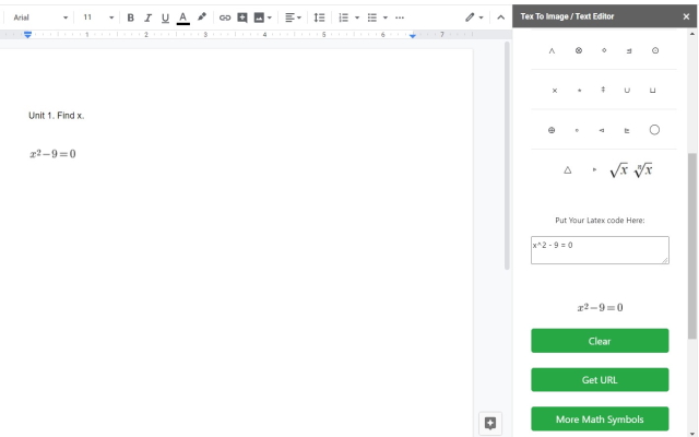 Screenshot of Equation Editor for Maths