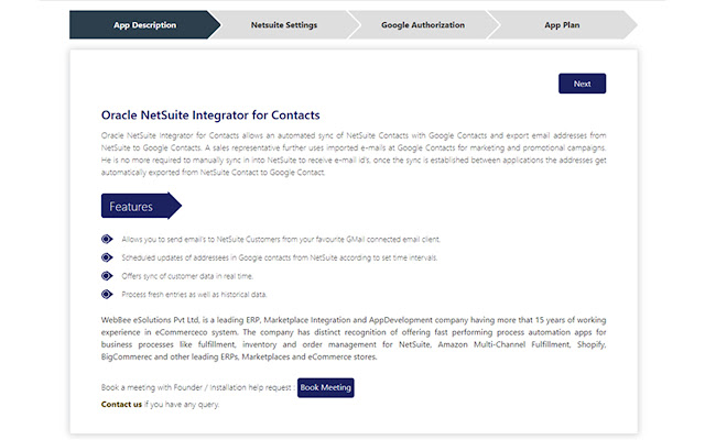 Screenshot of Oracle NetSuite Integrator for Contacts