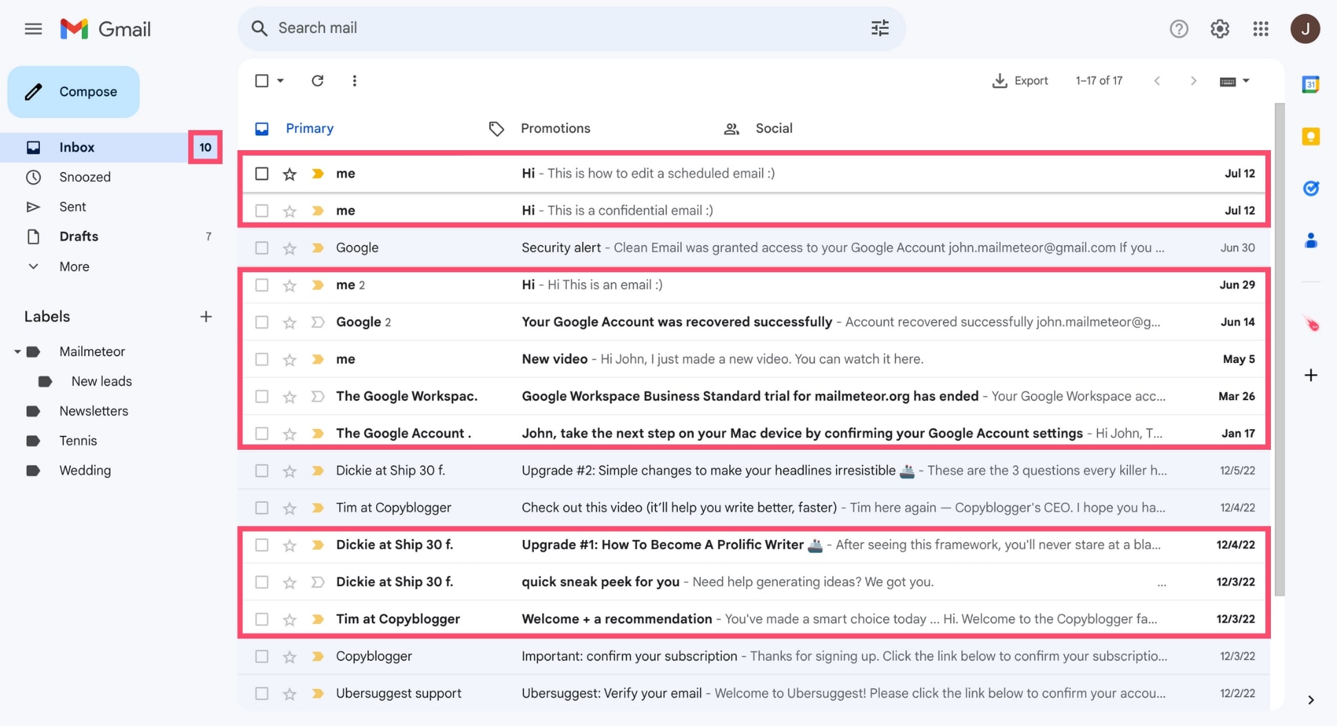 Unread emails in Gmail