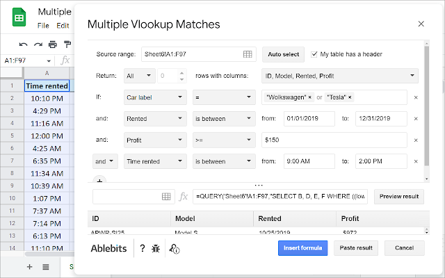 Screenshot of Multiple VLOOKUP Matches