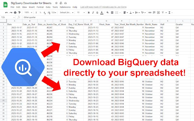 Screenshot of BigQuery Downloader for Sheets