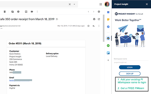 Screenshot of Project Insight for Gmail