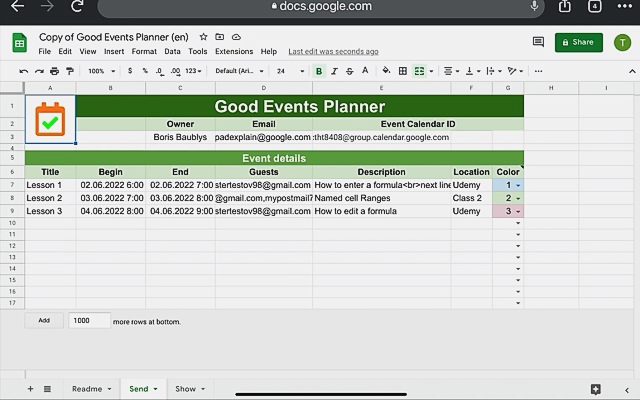 Screenshot of Good Events Planner