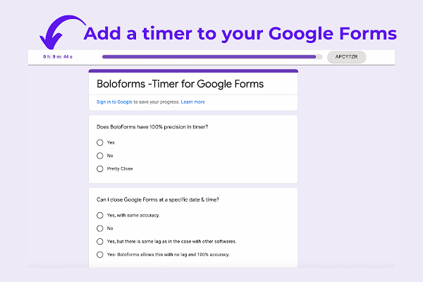 Screenshot of BoloForms Timer + Proctor & Form Presenter