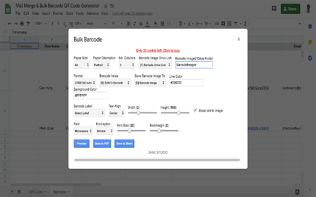 Screenshot of Bulk QR Code Barcode Generator & Mail Merge