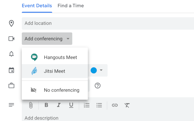 Screenshot of Jitsi Meet for Google Calendar