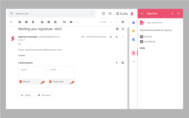 Screenshot of SignHero for Gmail