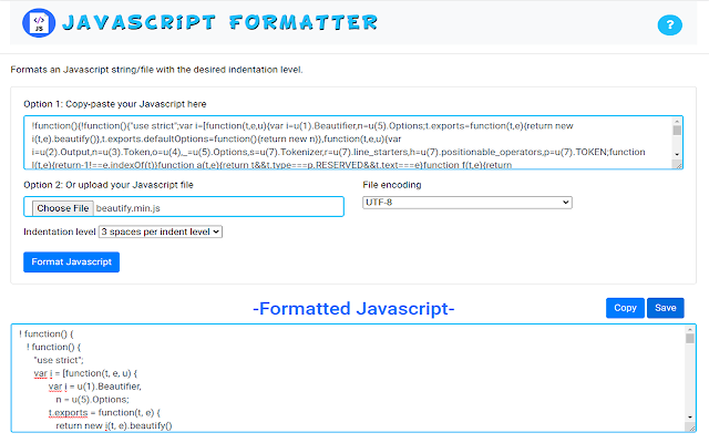 Screenshot of Javascript Formatter