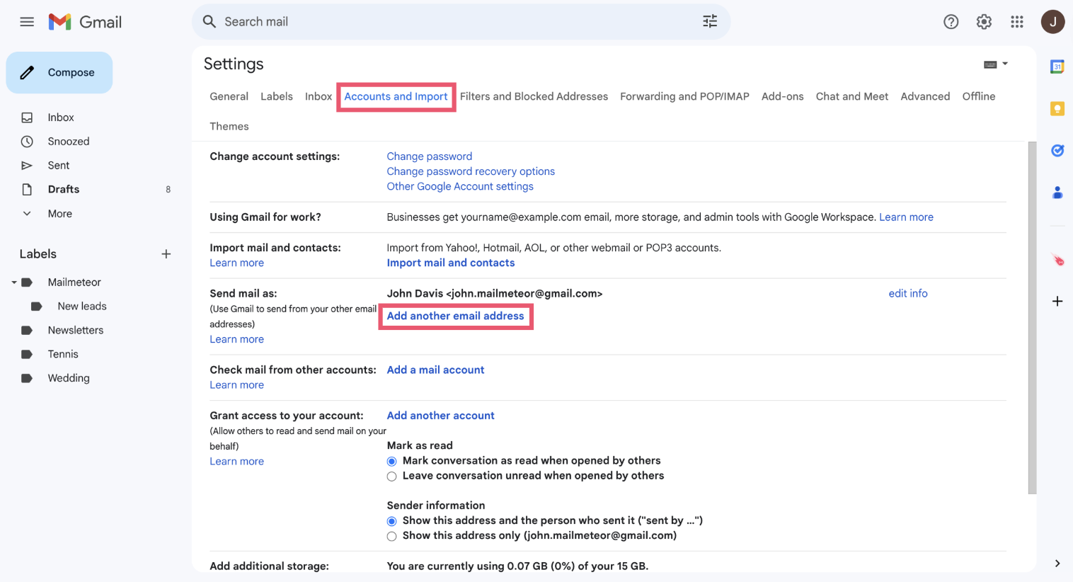 Configure AT&T account in Gmail > Add account