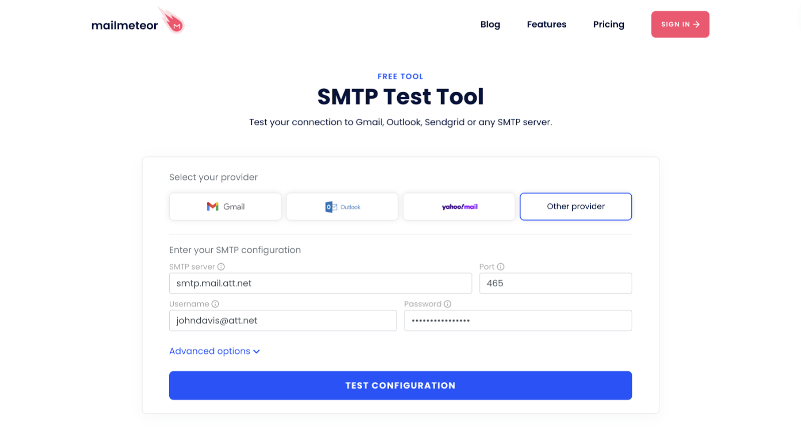 AT&T SMTP configuration test