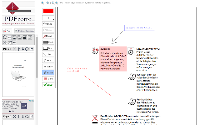 Screenshot of PDFzorro - Online PDF Editor