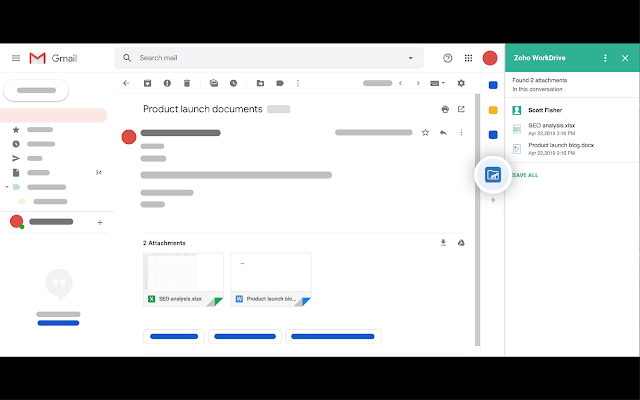 Screenshot of Zoho WorkDrive for Gmail