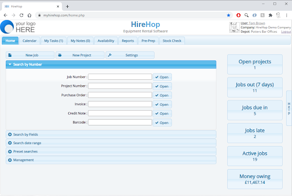 Screenshot of HireHop Equipment Rental Software