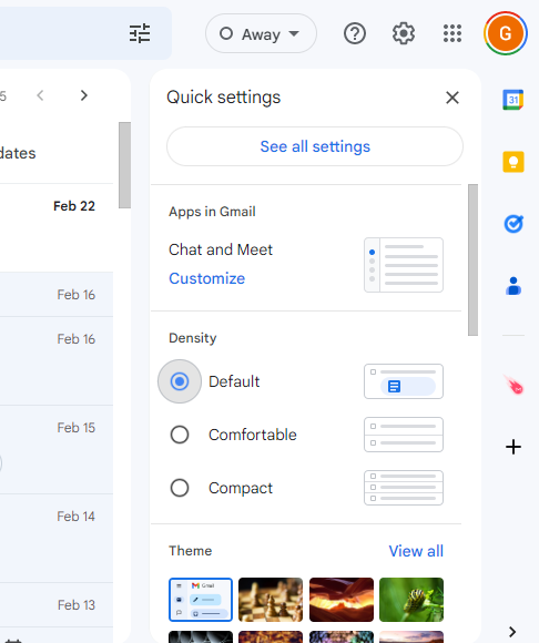 Gmail quick settings to personalize inbox 2023