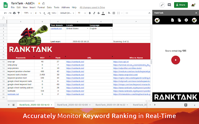 Screenshot of RankTank SEO Keyword Rank Checker