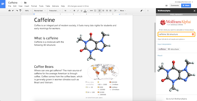 Screenshot of Wolfram|Alpha for Google Docs