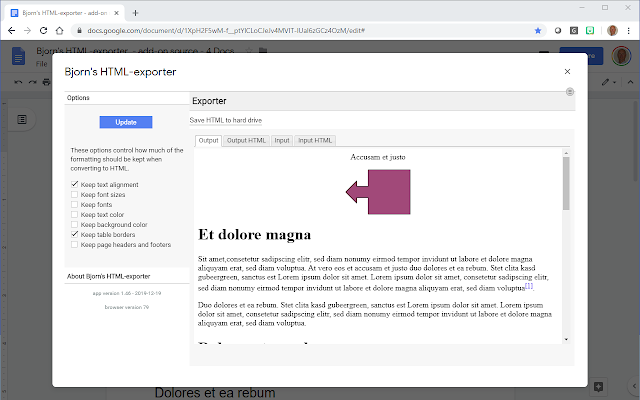 Screenshot of Bjorn's HTML-exporter