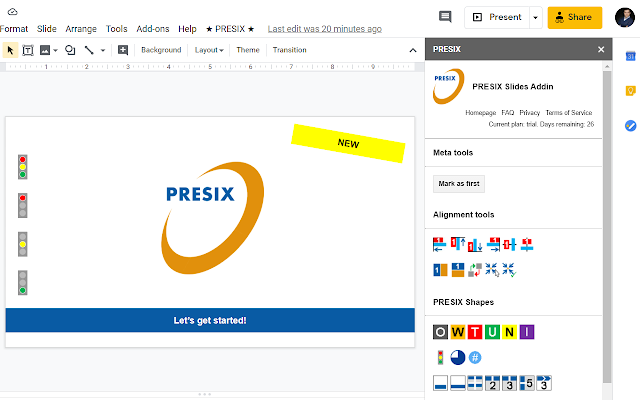 Screenshot of PRESIX Slides Addin
