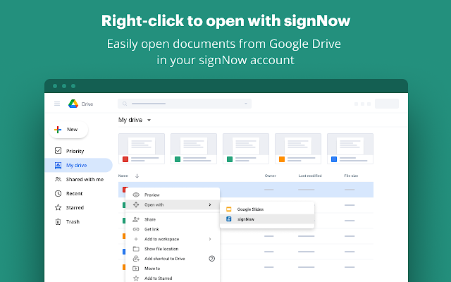 Screenshot of signNow for Google Drive