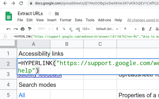 Screenshot of Extract URLs