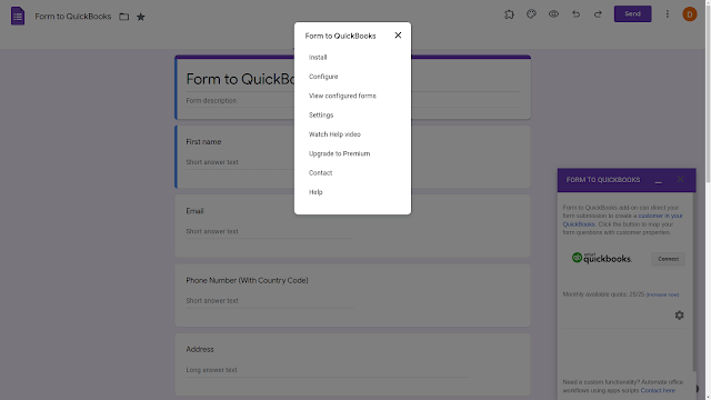 Screenshot of Form to QuickBooks