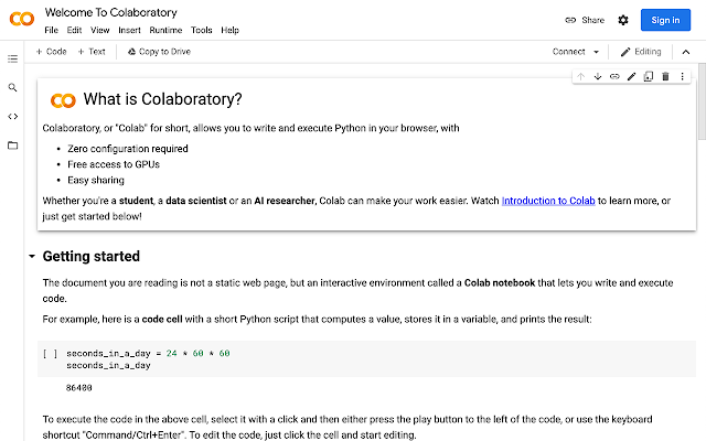 Screenshot of Colaboratory