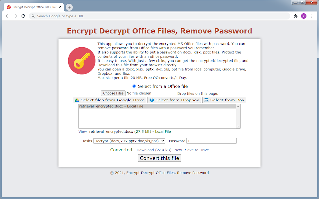 Screenshot of Encrypt Decrypt DOCX XLSX PPTX Files