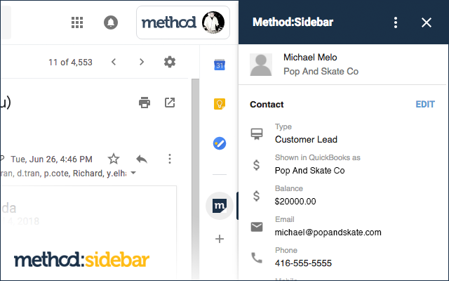 Screenshot of Method:Sidebar for Gmail