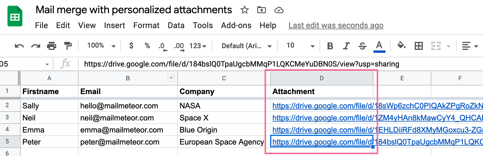 Example of sending a mail merge with personalized attachments