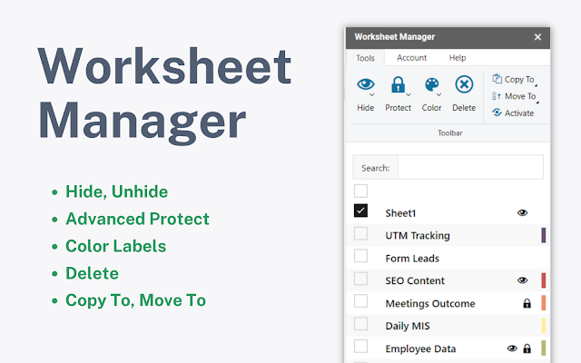 Screenshot of Worksheet Manager