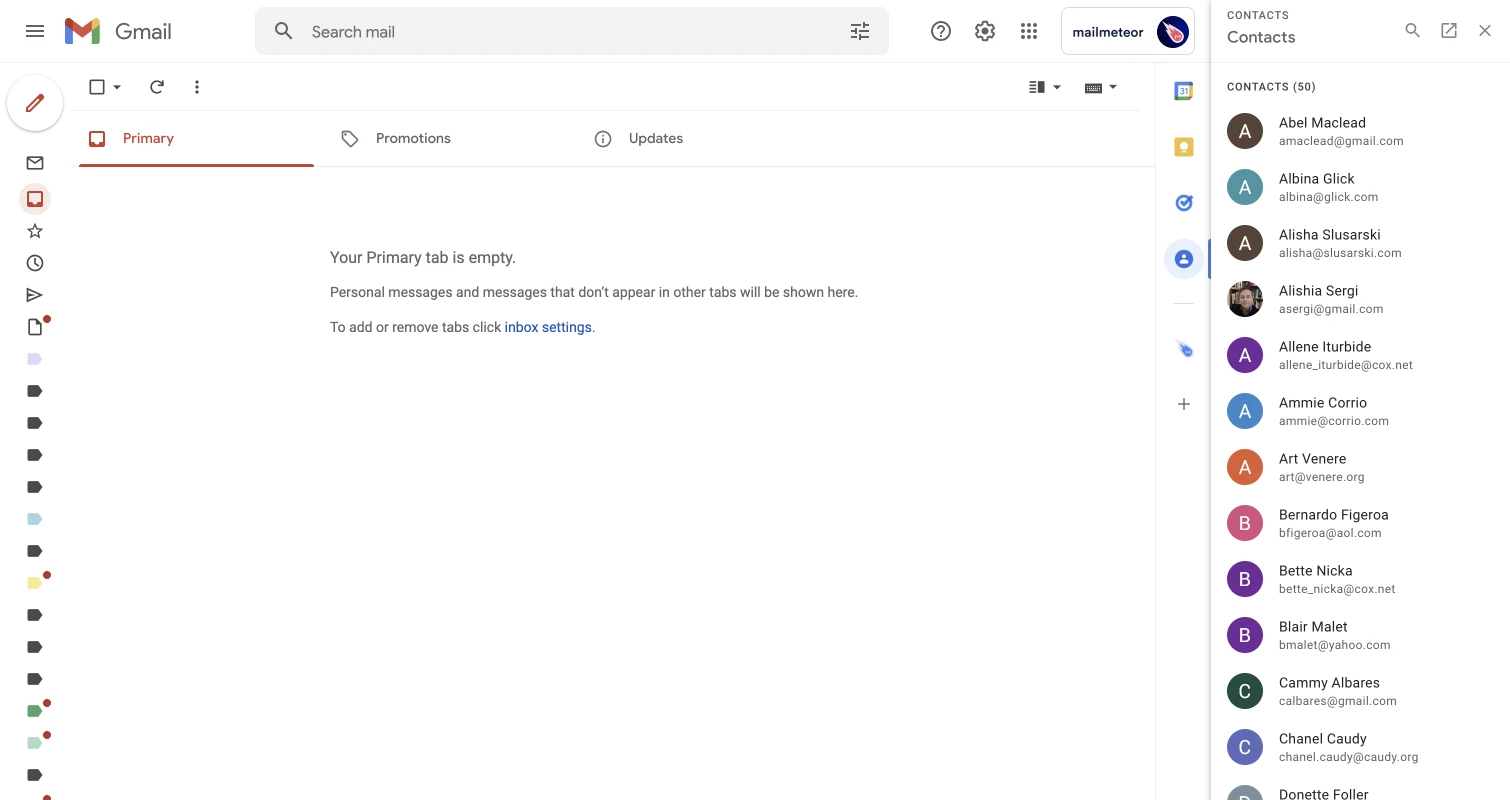 Google Contacts add-on opened within Gmail's sidebar